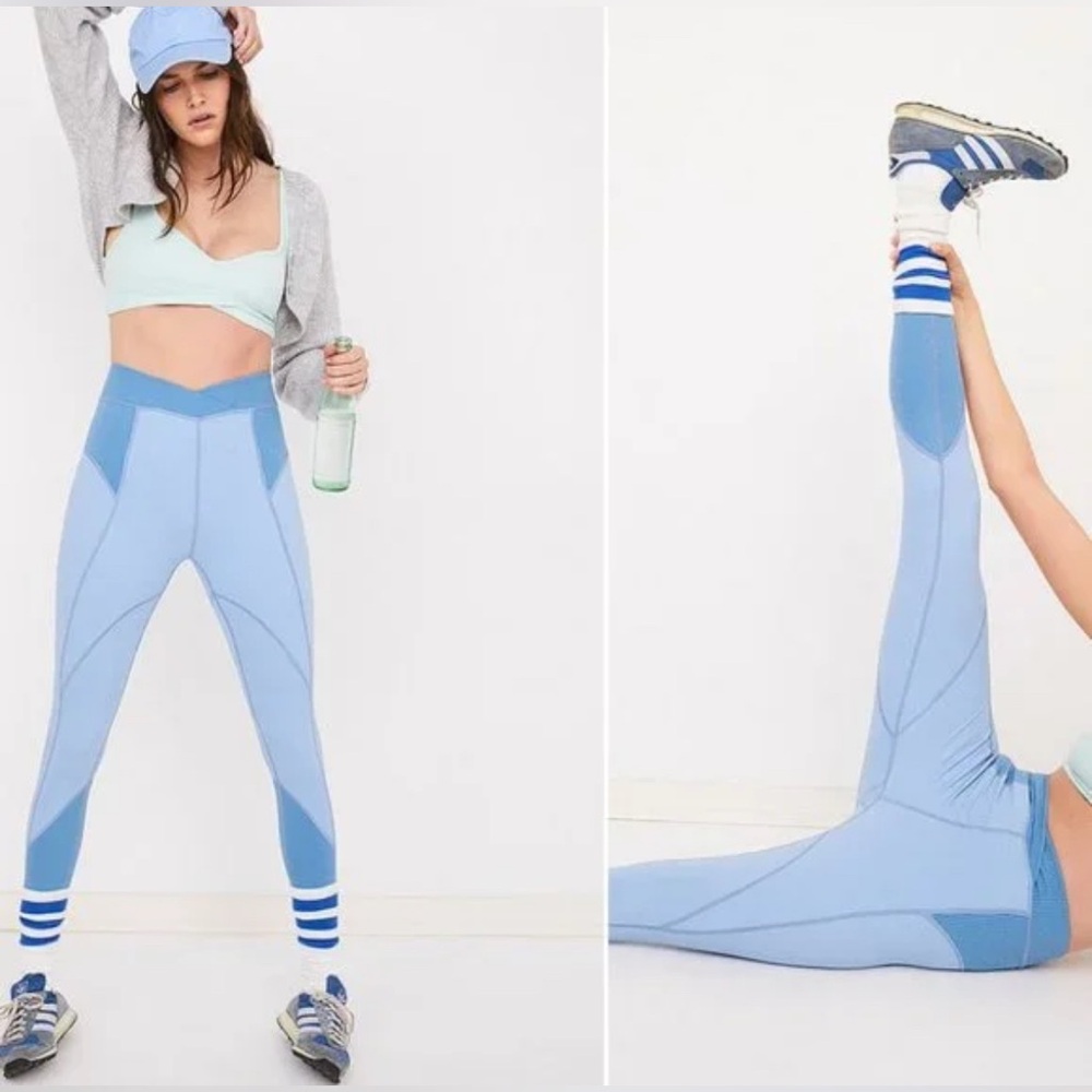 For Love And Lemons High Waisted Ribbed Ella Light Blue Leggings